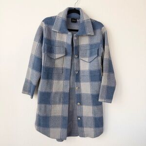 Cliché Buffalo Plaid Blue and Gray Women's Jacket Coat Cozy Casual